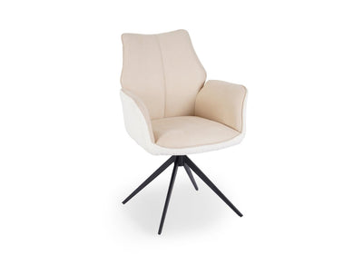 Chaise pivotante avec accoudoirs en velours et tissu bouclette beige ISALIE