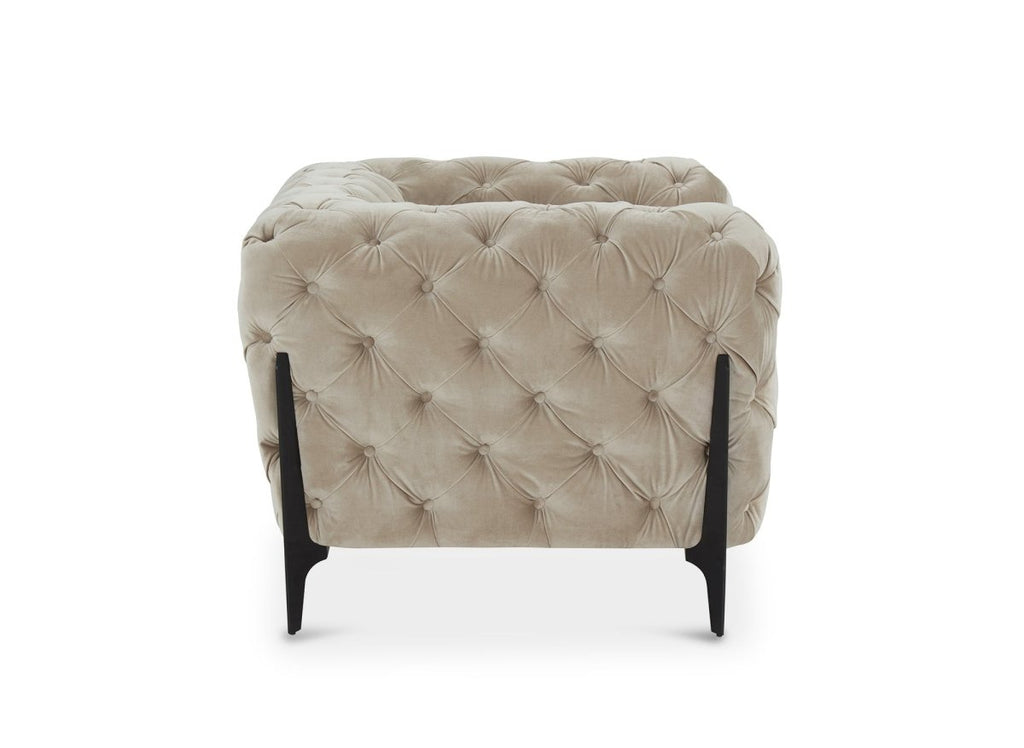 Fauteuil capitonné chesterfield velours beige CARMEN