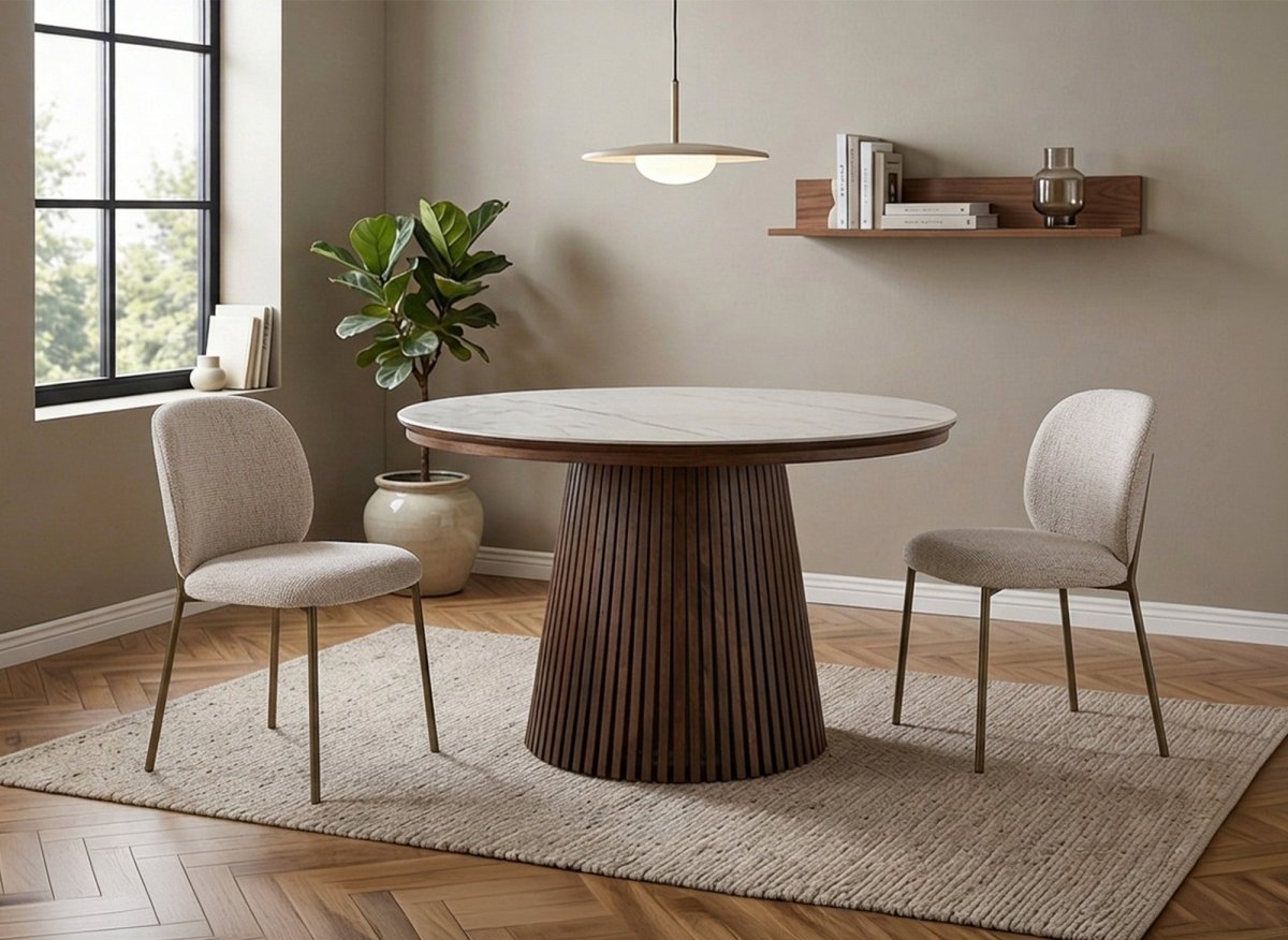 Lot de 2 chaises en tweed écru et pieds en métal marron MARCUS