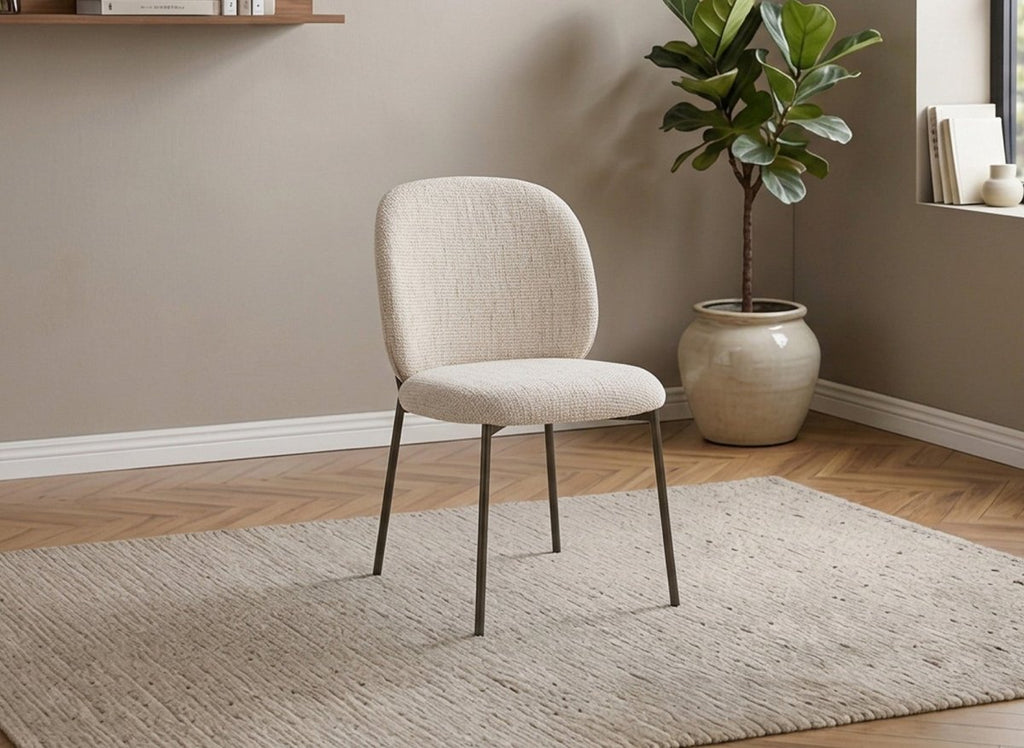 Lot de 2 chaises en tweed écru et pieds en métal marron MARCUS