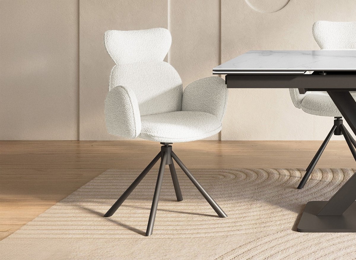 Lot de 2 chaises pivotantes avec accoudoirs en tissu effet peau de mouton beige MAGY